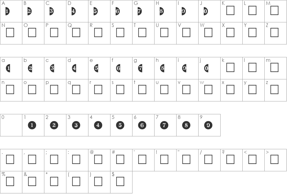 CircledNumbers font character map preview