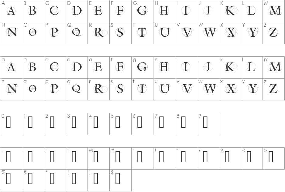 CircleInitialsFreeshape font character map preview