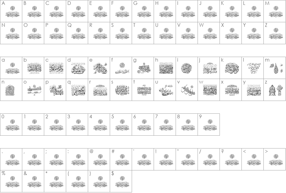 Aayat Quraan_032 font character map preview