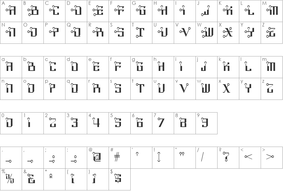 Circuit Bored NF font character map preview