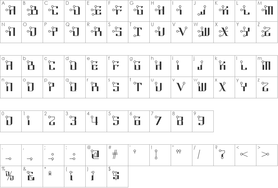 Circuit Bored NF font character map preview