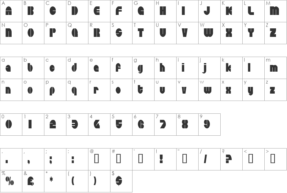 CircularSawCondensed font character map preview