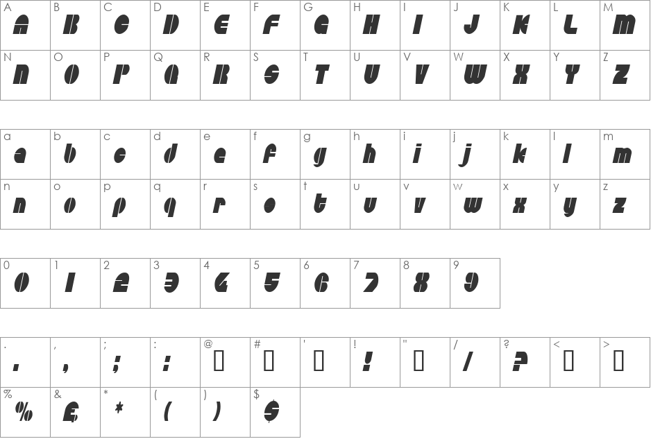 CircularSawCondensed font character map preview