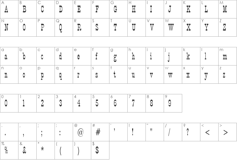 CircusCondensed font character map preview