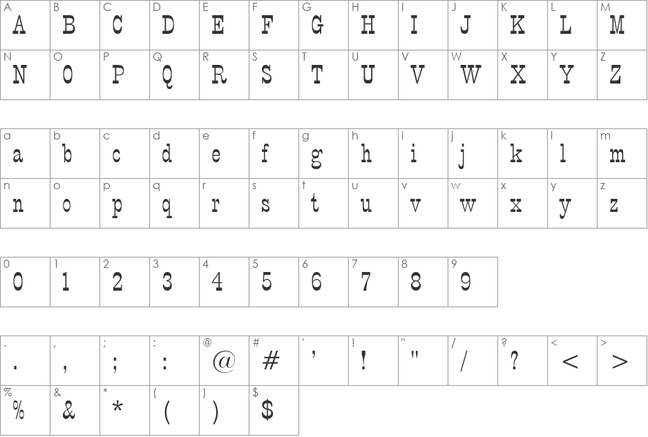 CircusLight font character map preview