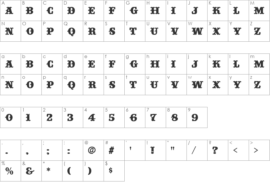 Circustime font character map preview