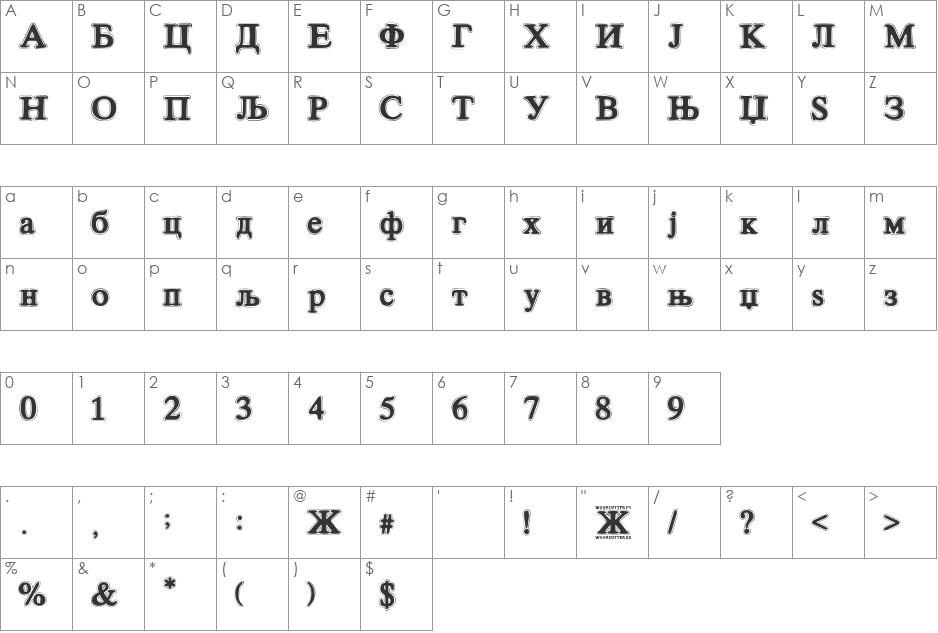 Cirilico Font font character map preview