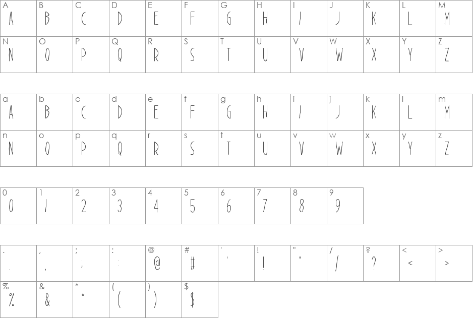 Cisgender font character map preview