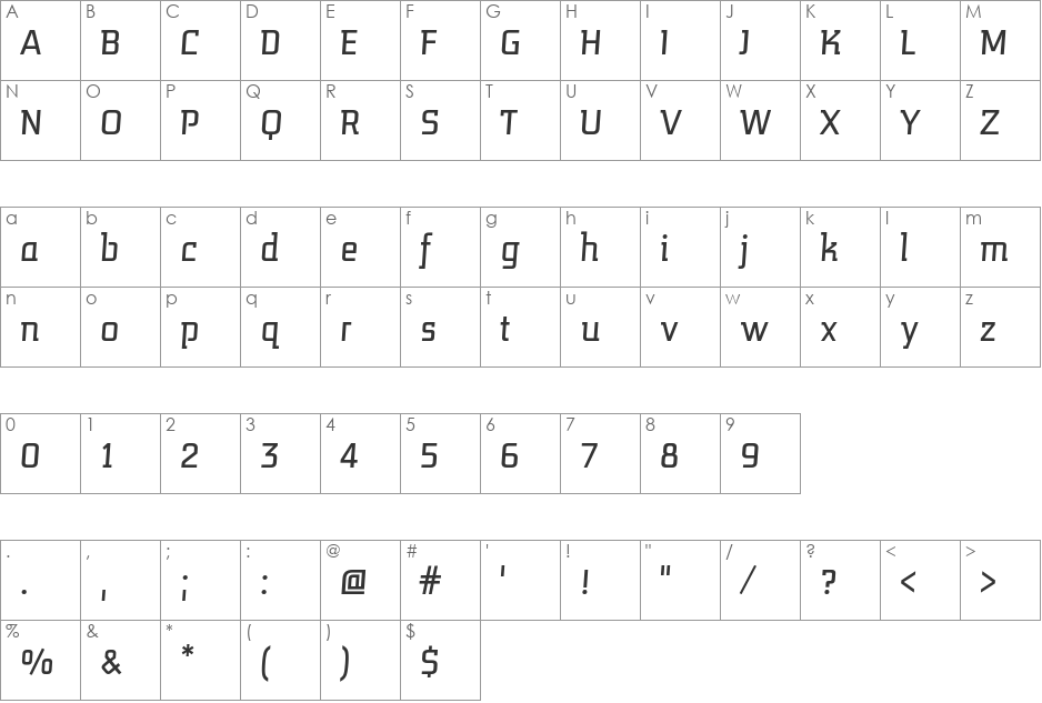 CitizenKern font character map preview