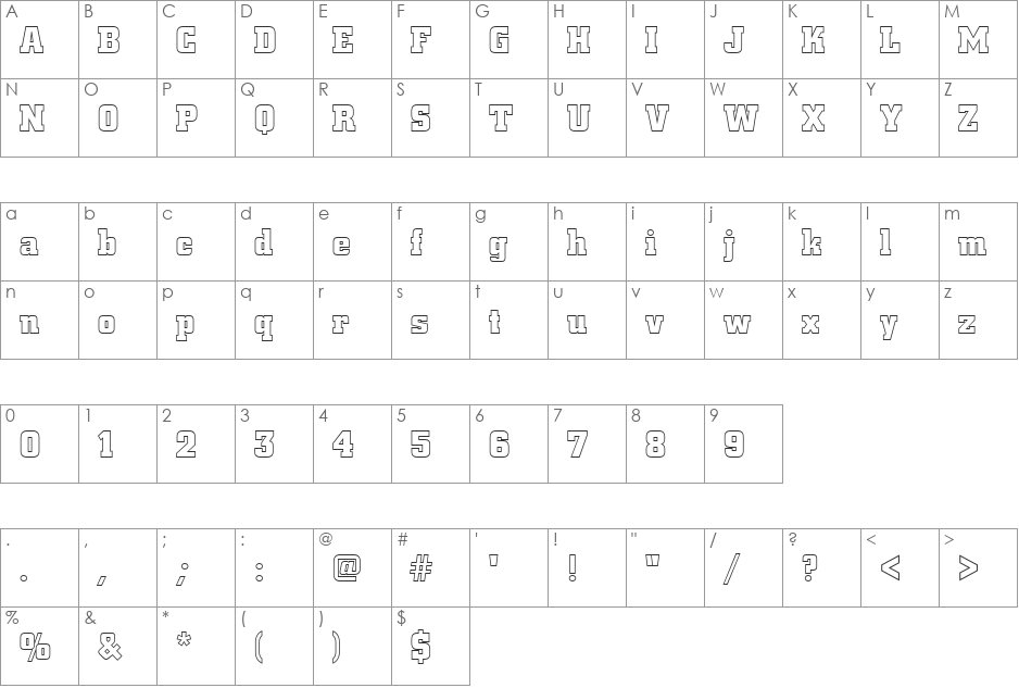 CityOutPBol font character map preview