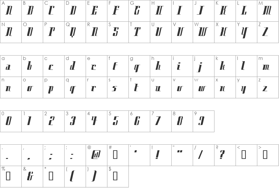 Cityregular font character map preview
