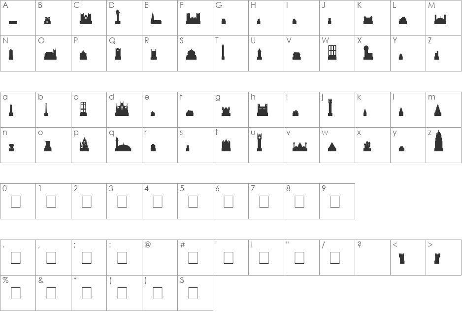 Cityscape font character map preview