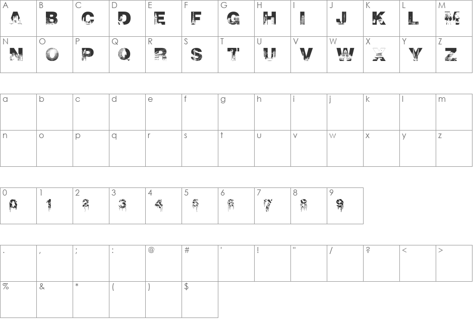 cityscape font character map preview