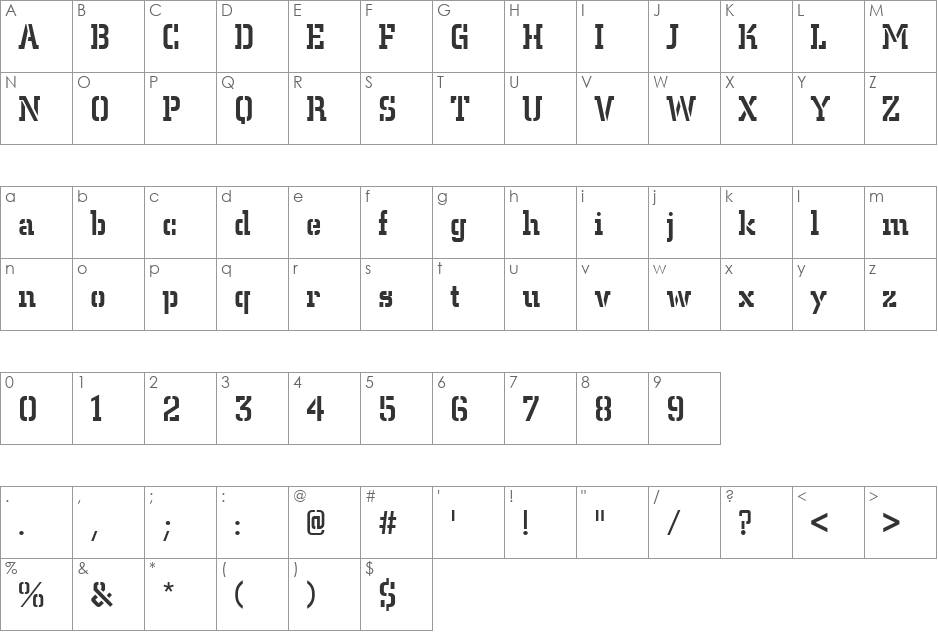 CitySteDMed font character map preview