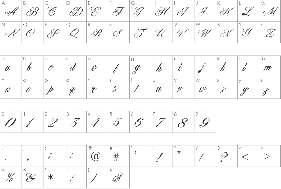 Civilian font character map preview