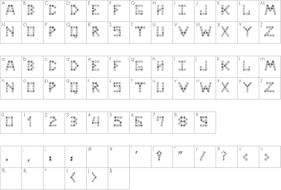 CJMeccanector font character map preview
