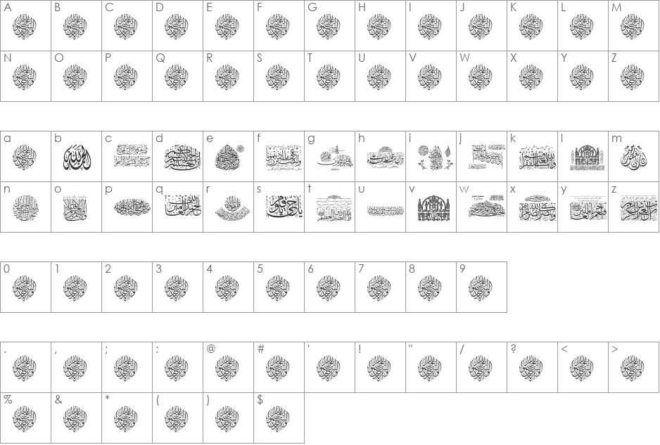 Aayat Quraan_034 font character map preview