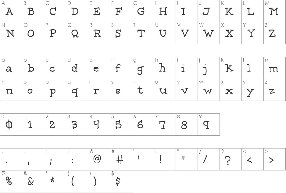 CK Keystroke font character map preview