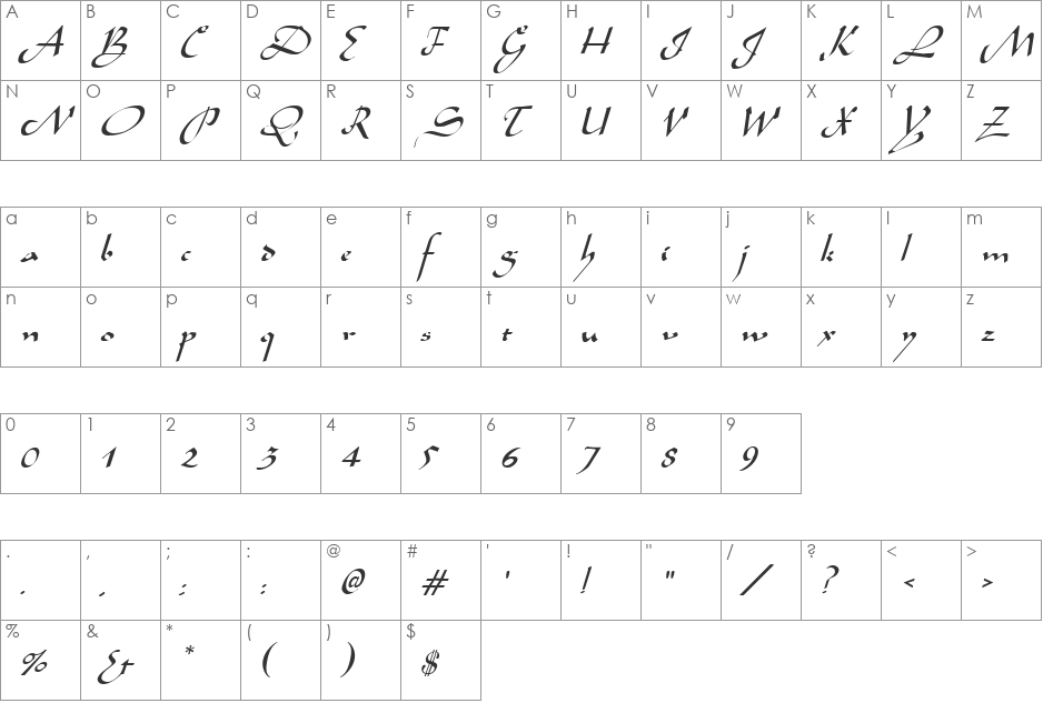 Aladdin font character map preview