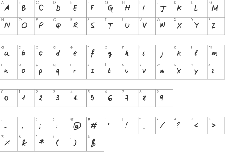 ClairesHand3 font character map preview
