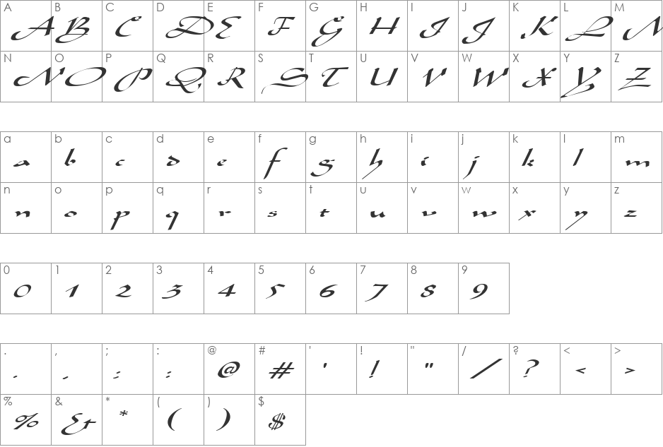 AladdinExpanded font character map preview