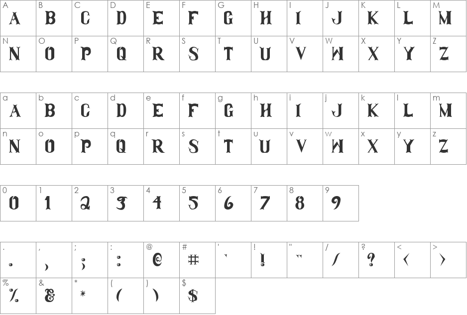 Clam Dip font character map preview