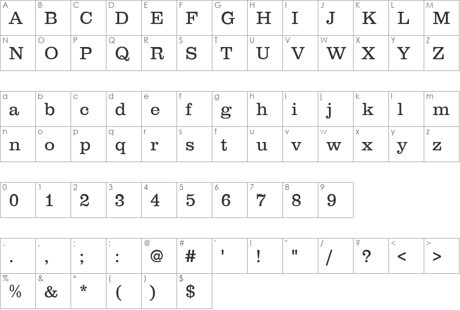 Clarendon-Light font character map preview