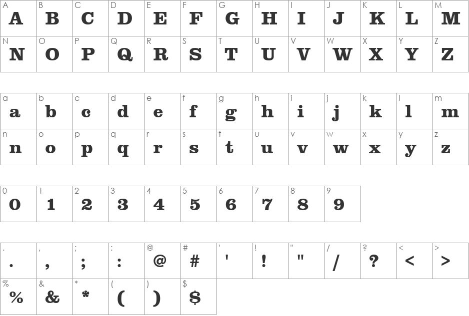 ClarendonTExtBol font character map preview