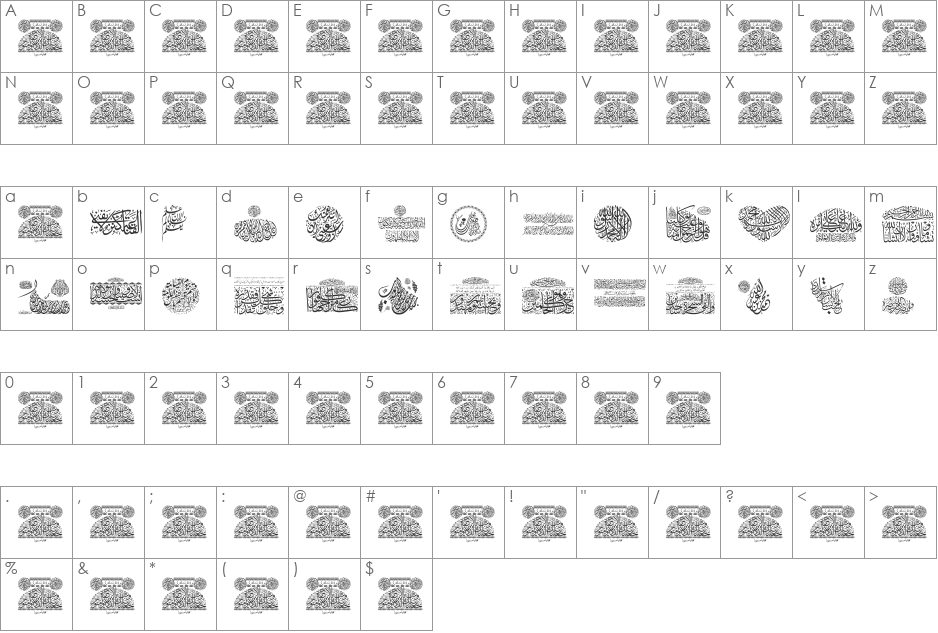 Aayat Quraan_035 font character map preview