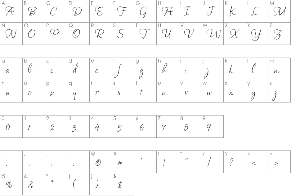 Clarissa font character map preview