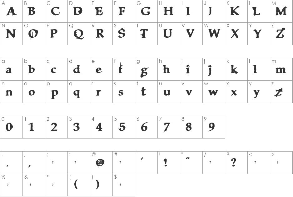 Clarisse~ font character map preview