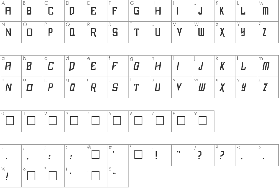 Clashed Dinosaurs font character map preview