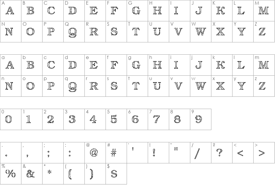 Classic Mosaic font character map preview