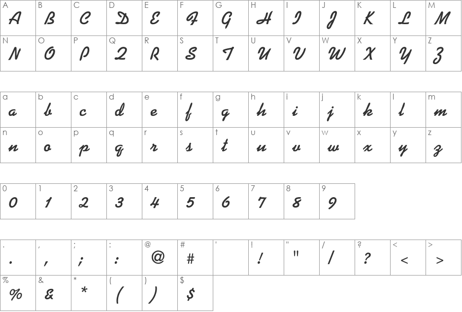 Alako-Bold font character map preview
