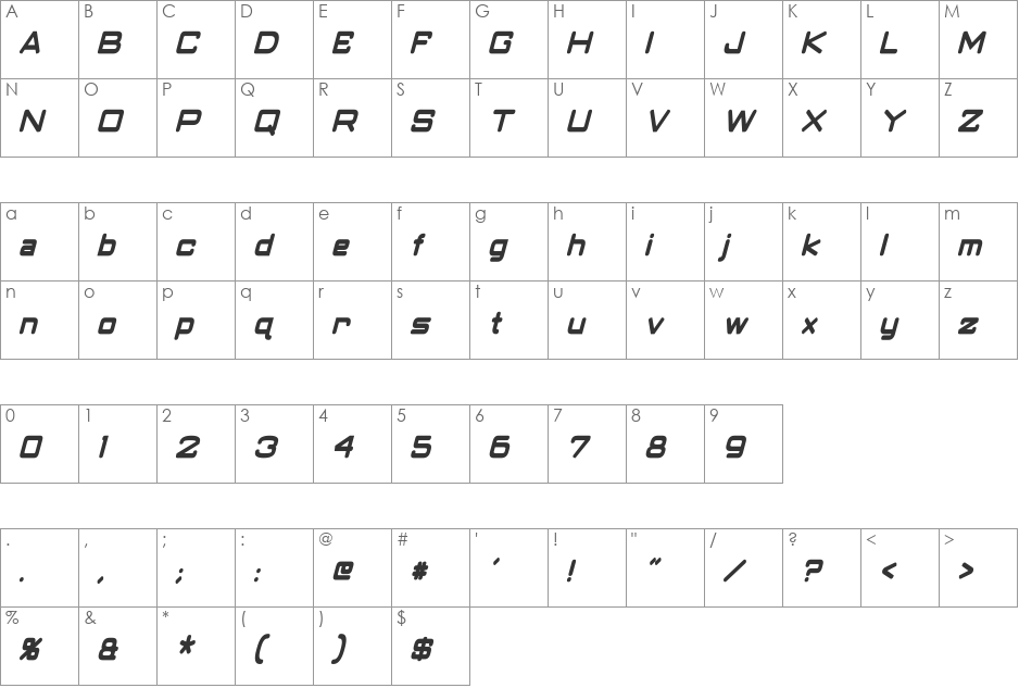 Classic Robot Condensed font character map preview