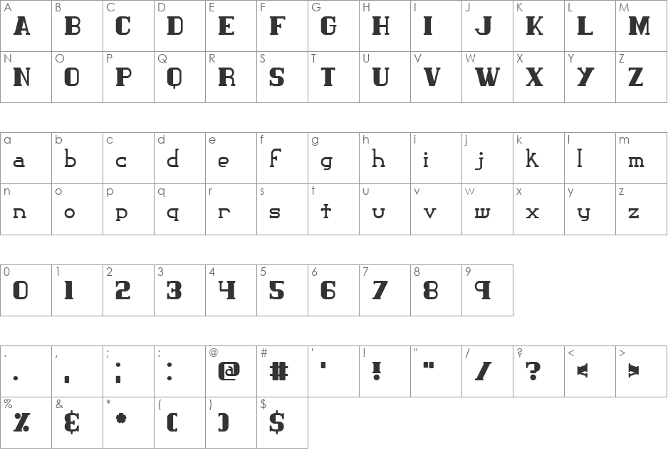 Classic Trash 1 BRK font character map preview