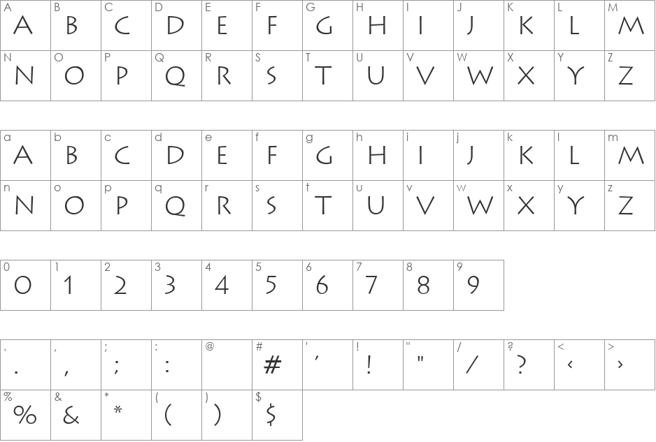 Classica font character map preview