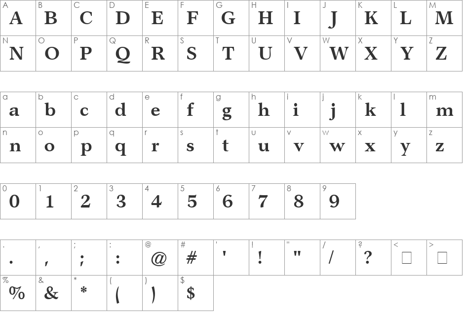 ClassicalSerif font character map preview