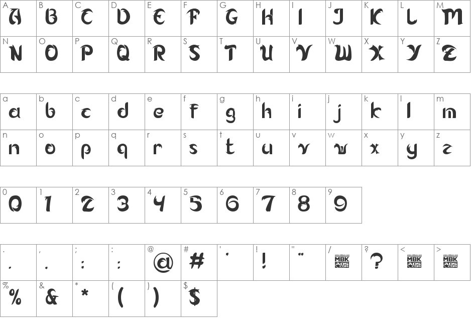 Alamak! font character map preview
