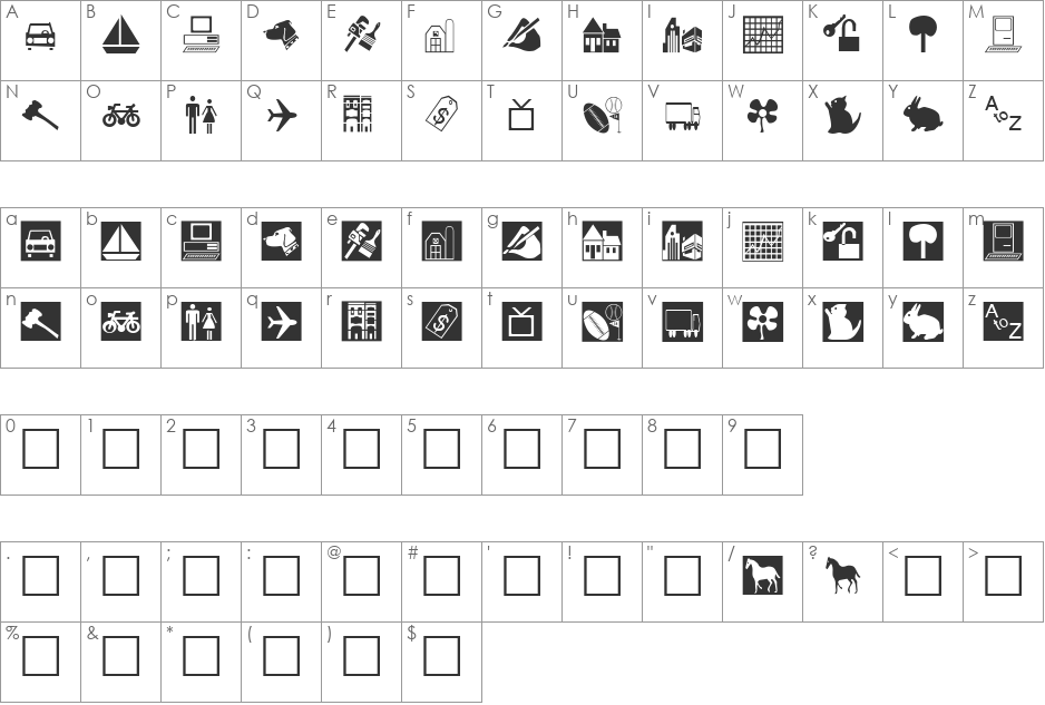 Classified font character map preview