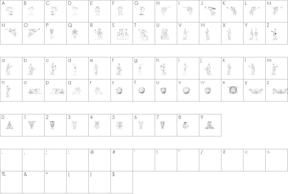 Classix font character map preview