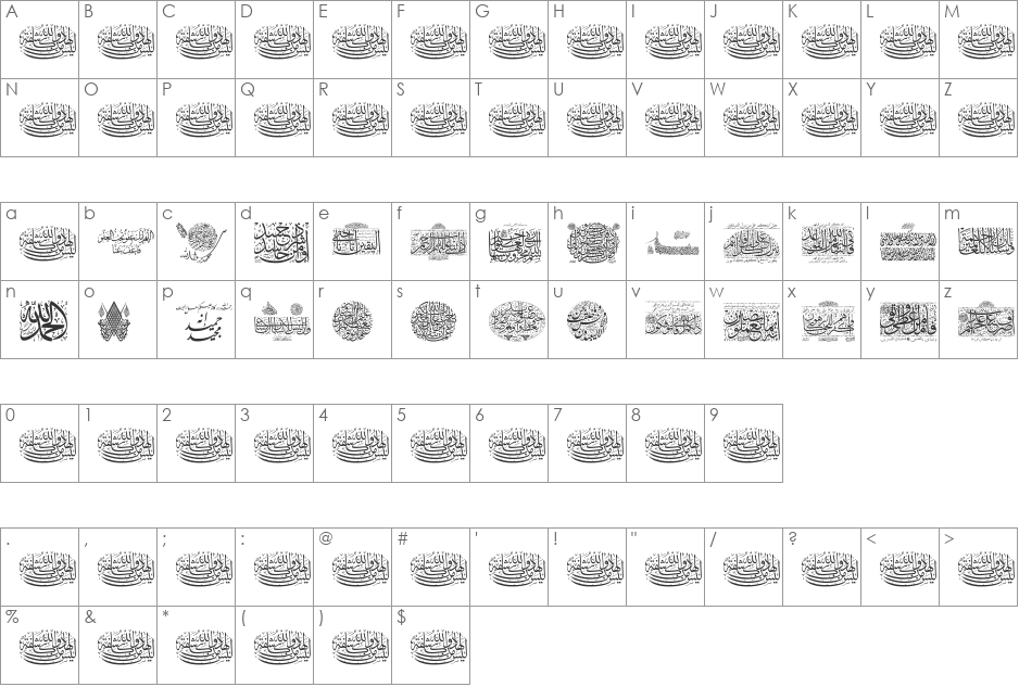 Aayat Quraan_036 font character map preview