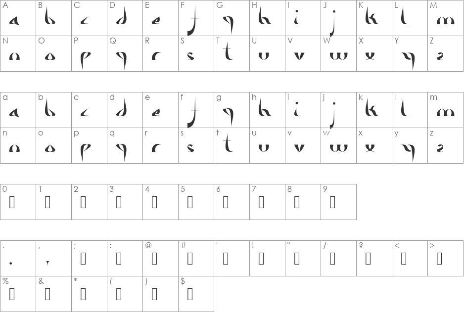 Alameda font character map preview