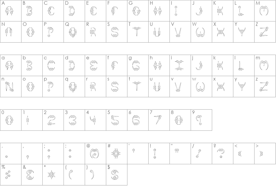 CLAW 2 BRK font character map preview