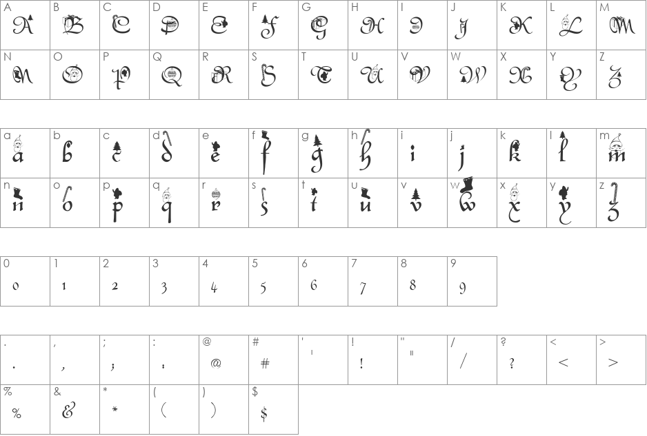 Clb:Christmas font character map preview