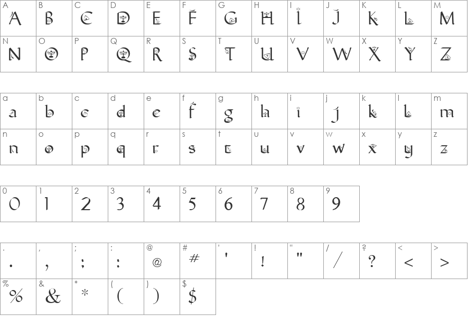 Clb:JewishHolidays font character map preview