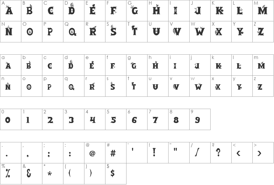 Clb:Thanksgiving font character map preview