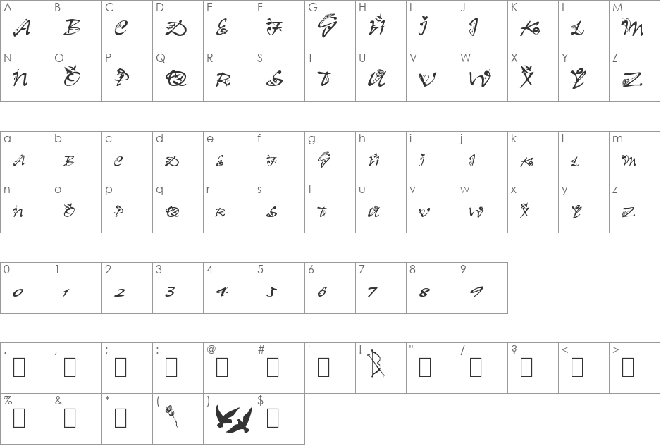 Clb:Valentine font character map preview