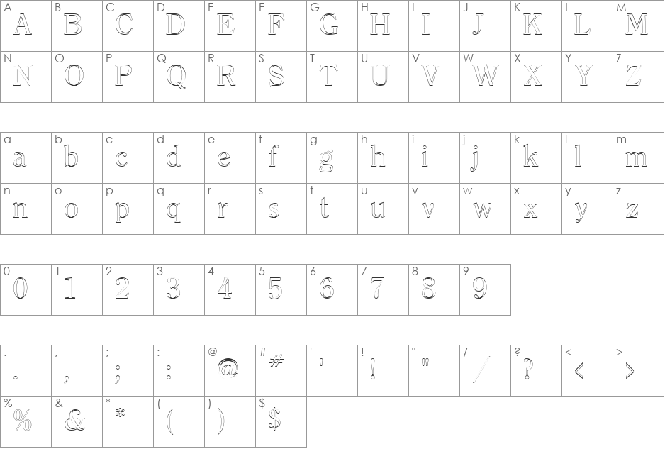 Clearface Outline font character map preview