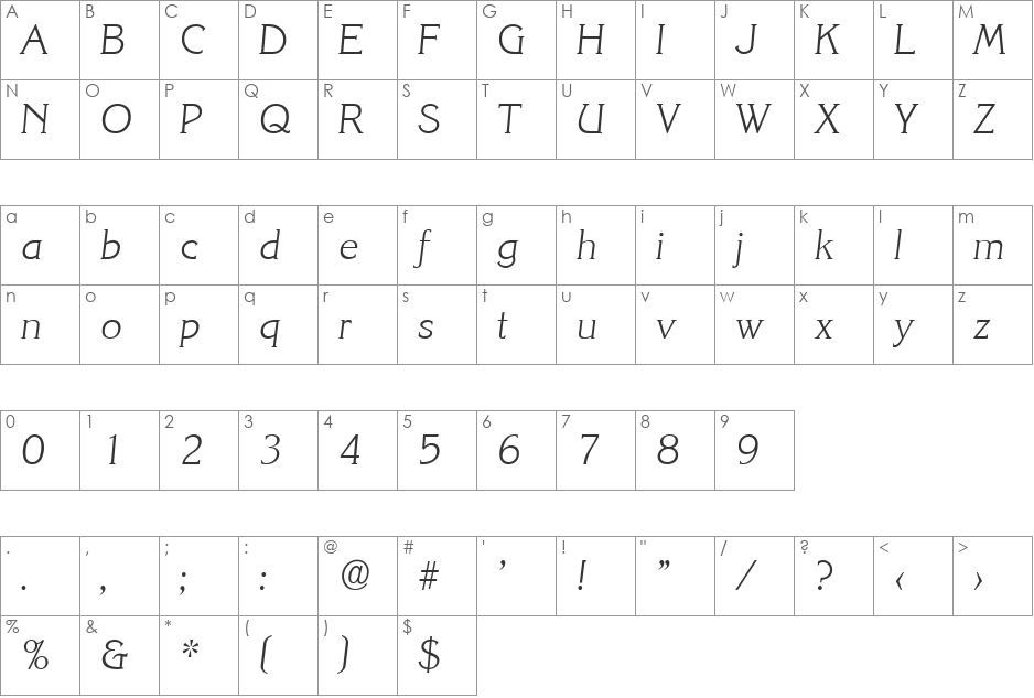 AlanBecker-ExtraLight font character map preview